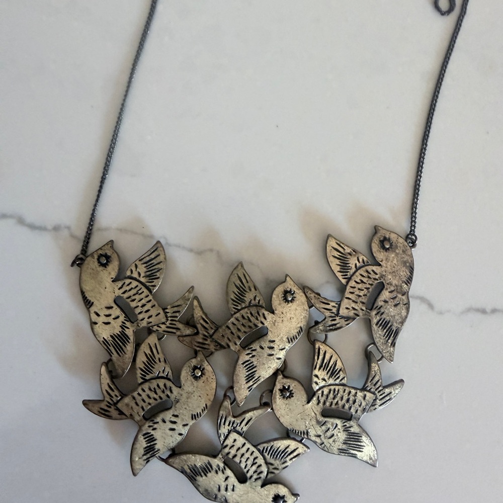 Brass Colored Bird Statement Collar Necklace - image 3